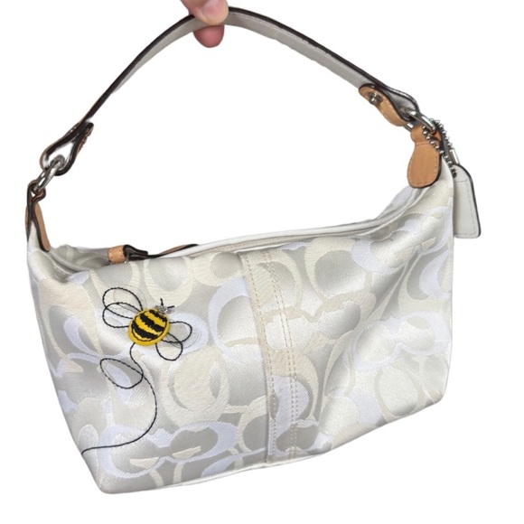 Coach Limited Edition Signature Optic White Cream Monogram Bumble Bee Mini Hobo - Picture 1 of 7